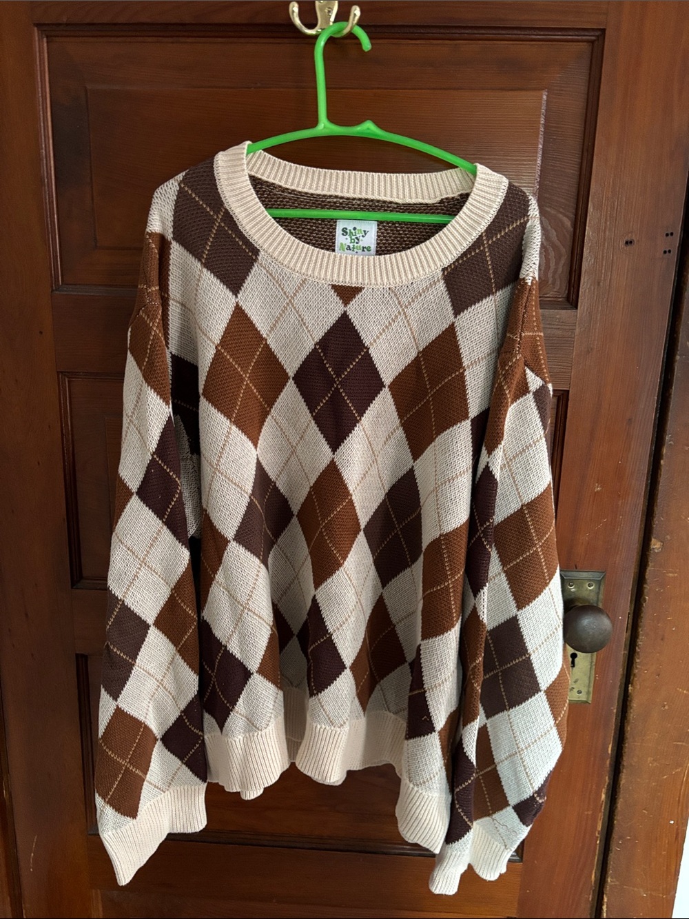 Argyle Crewneck Sweater in Brown and Cream